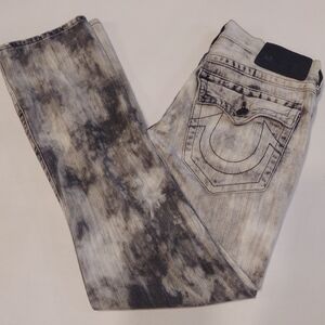 Authentic True Religion Ricky Big QT Flap Mens Jeans Sz 32 Acid Grey White Wash
